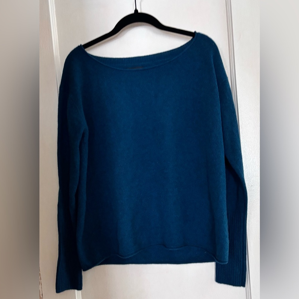 NAADAM 100% Cashmere Boatneck Sweater Peacock Blue Size Medium Lightweight Knit